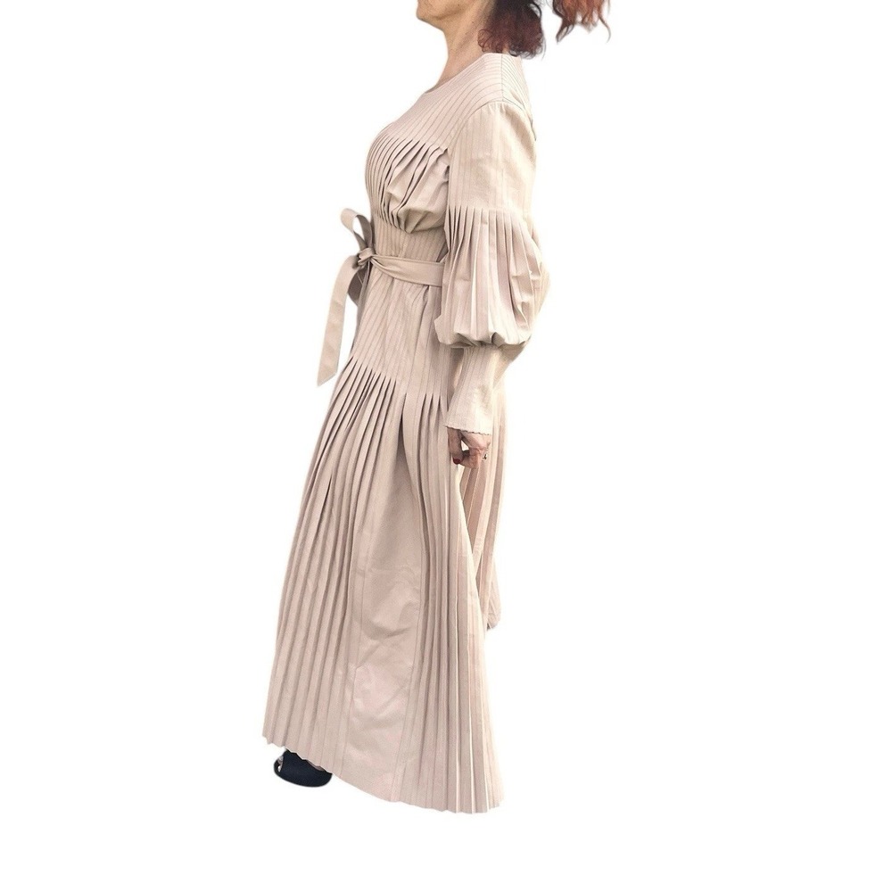 Huishan Zhang Dress Long Maxi Gown Pleated Vegan Leather Blush Long Sleeve 10 - Picture 11 of 16